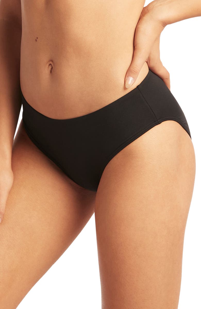 Sea Level Mid Bikini Bottoms, Alternate, color, Black