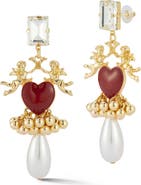 SPHERA MILANO Heart & Faux Pearl Drop Earrings