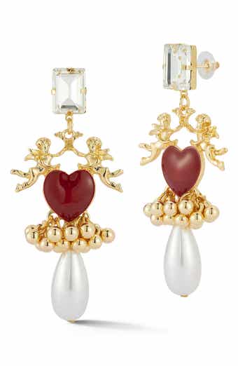SPHERA MILANO Heart & Faux Pearl Drop Earrings