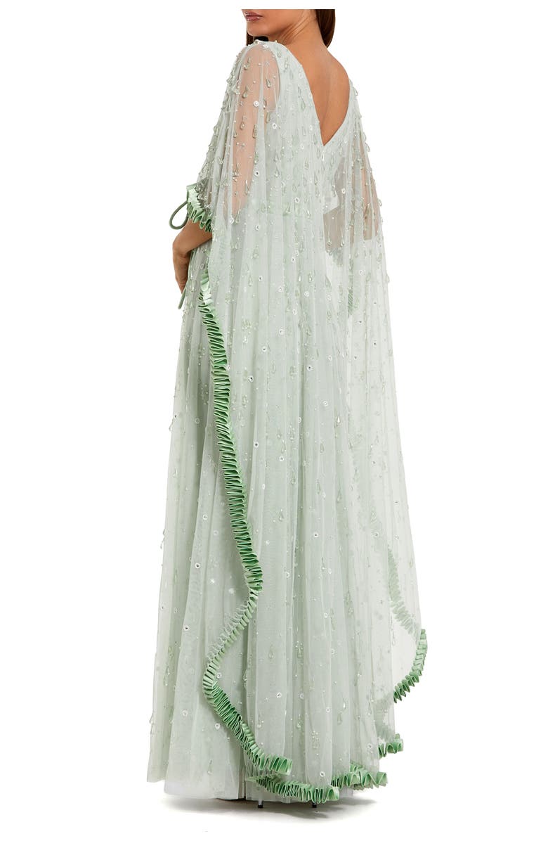 Mac Duggal Beaded Cape Sleeve Gown with Ruffled Trim Detail, Alternate, color, Jade