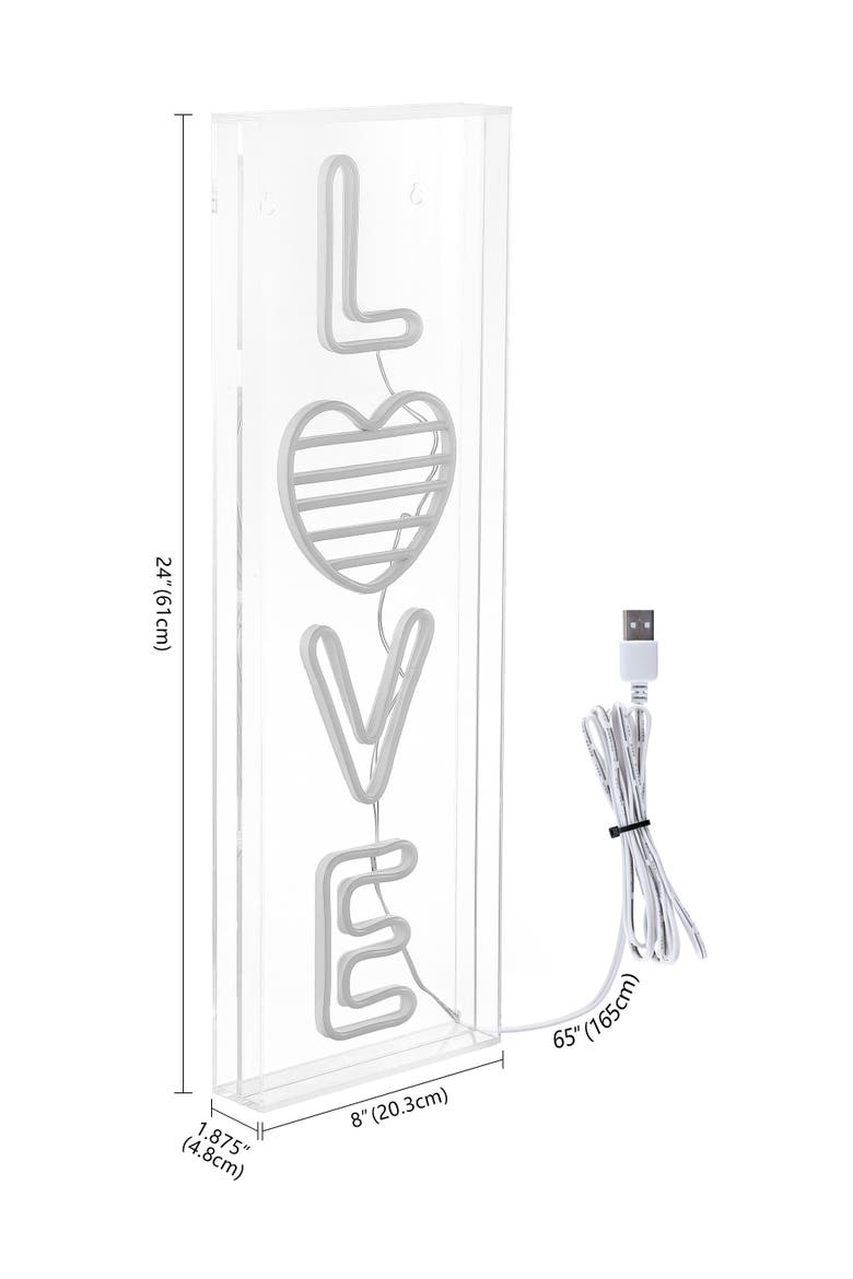 LOVE 8" X 24" Contemporary Glam Acrylic Box USB Operated LED Neon Light, White/Rainbow, Alternate, color, White/Rainbow