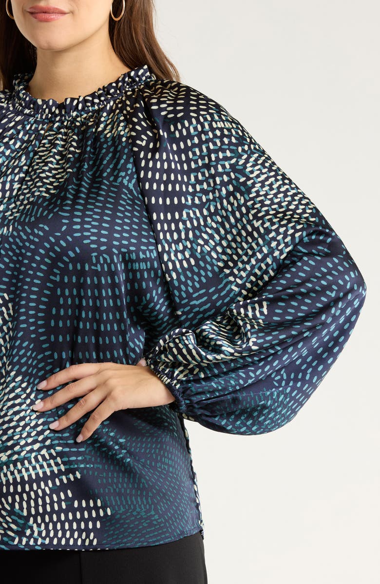 SUGARLIPS Kirby Geometric Print Shirt, Alternate, color, Navy-Cream