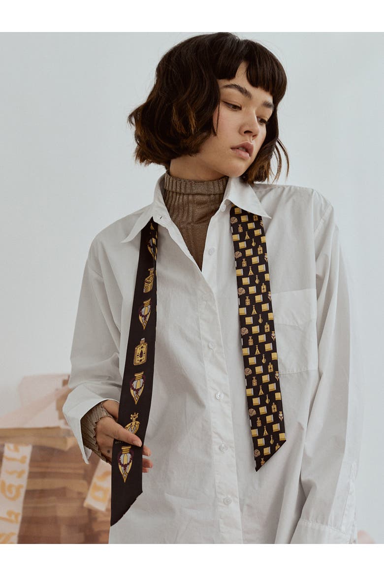 "Amora" Silk Skinny Scarf, Alternate, color, Gold and Black