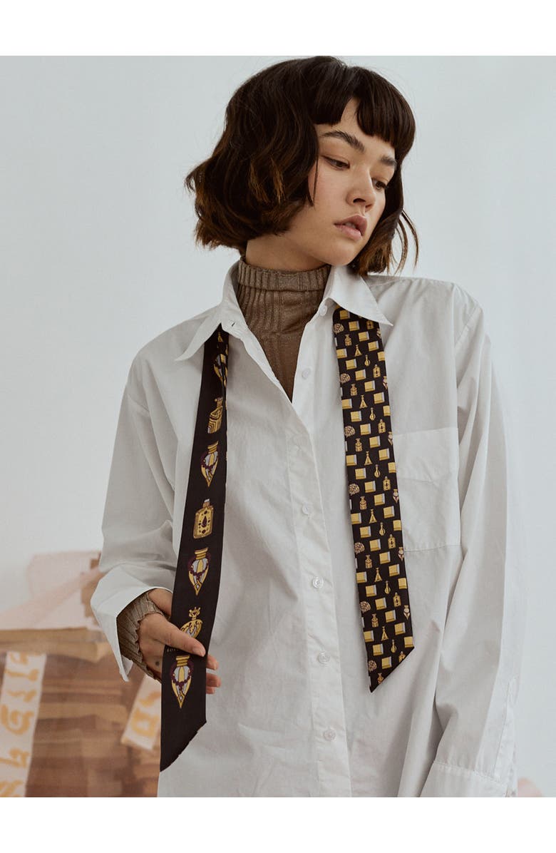 Lost Pattern "Amora" Silk Skinny Scarf, Alternate, color, Gold And Black