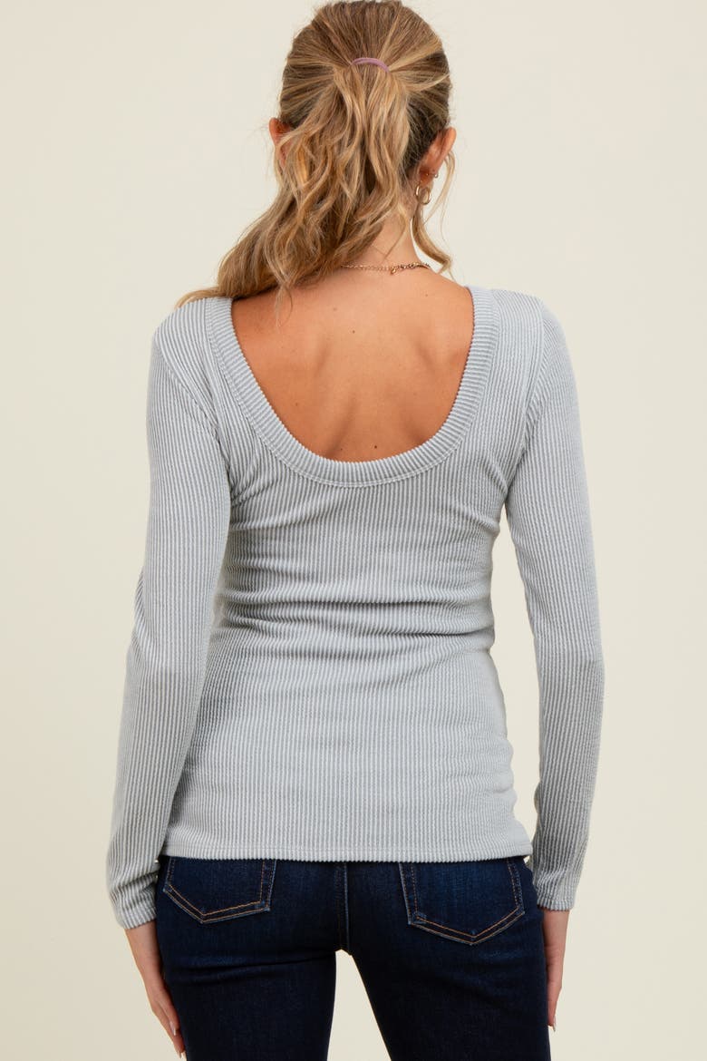Ribbed Scoop Neck Long Sleeve Top, Alternate, color, Silver