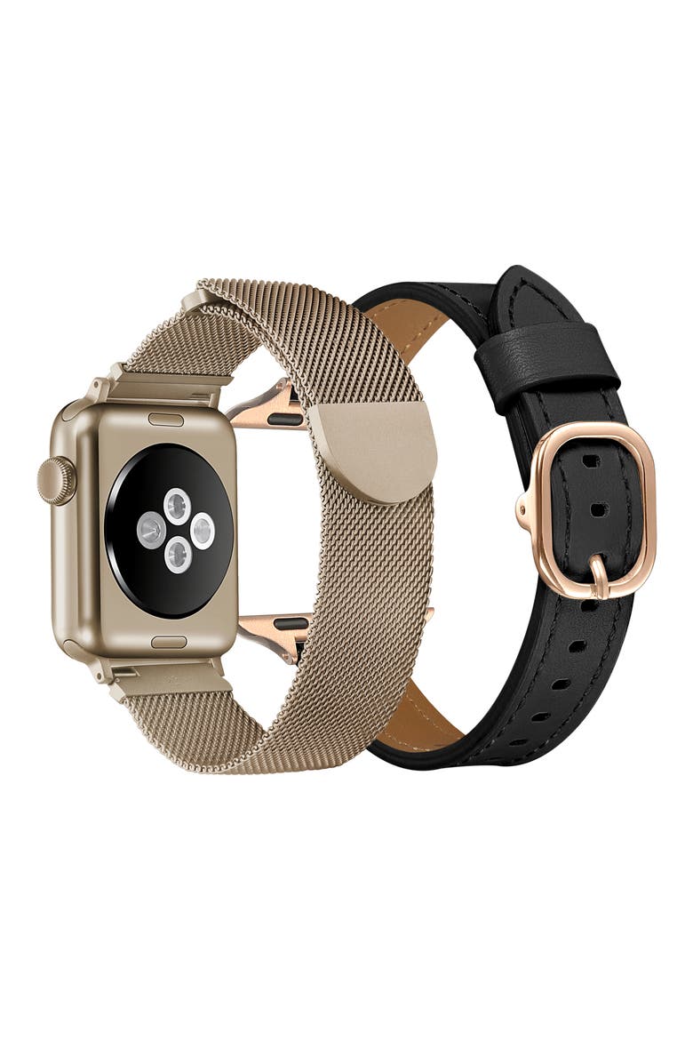 Assorted 2-Pack Apple Watch® Watchbands, Alternate, color, BLACK /GOLD