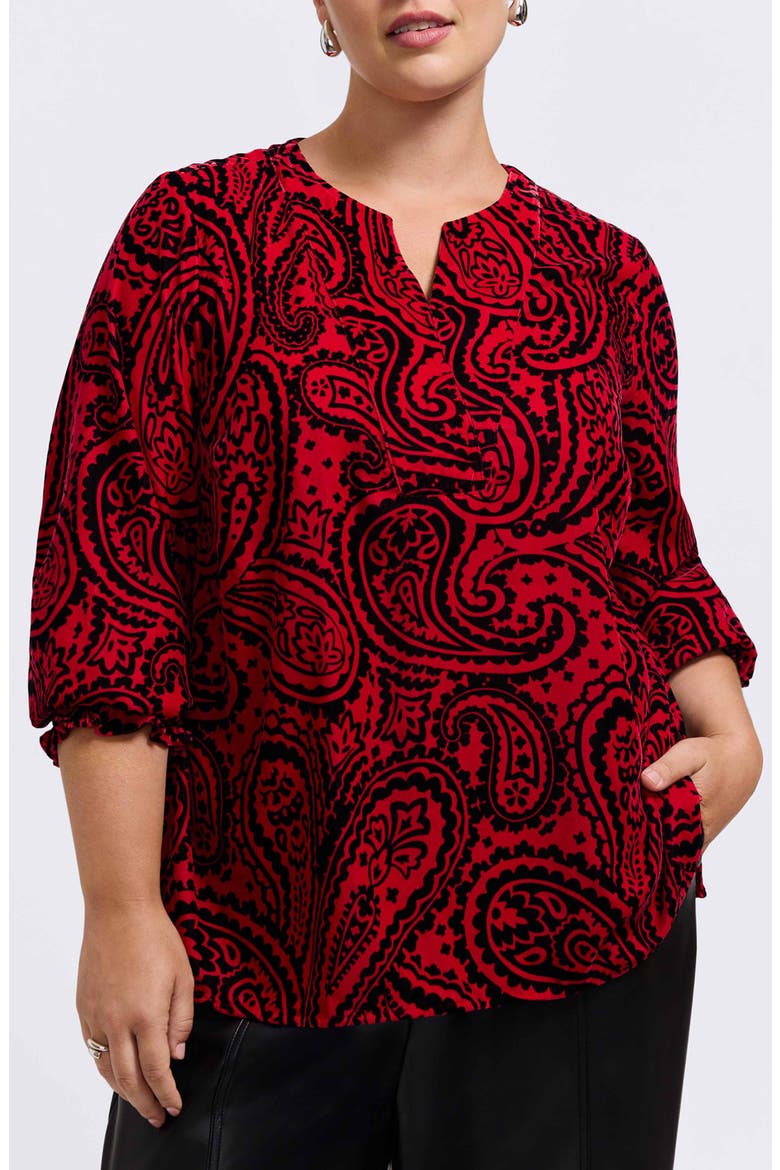 Alicia Velvet Paisley Popover Top, Main, color, RED/ BLACK