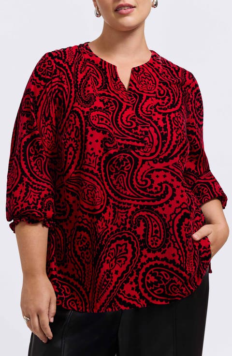 Alicia Velvet Paisley Popover Top (Plus)