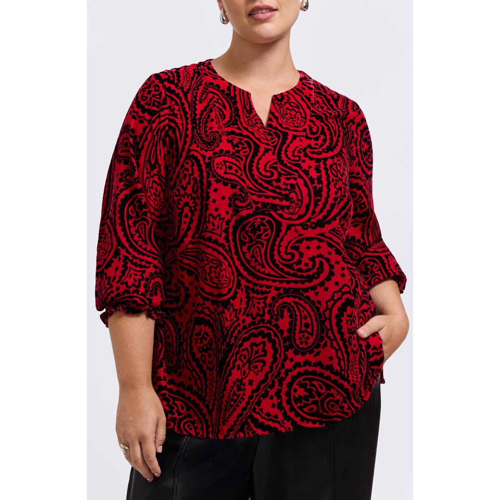 Foxcroft Alicia Velvet Paisley Popover Top In Animal Print