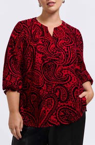 Foxcroft Alicia Velvet Paisley Popover Top