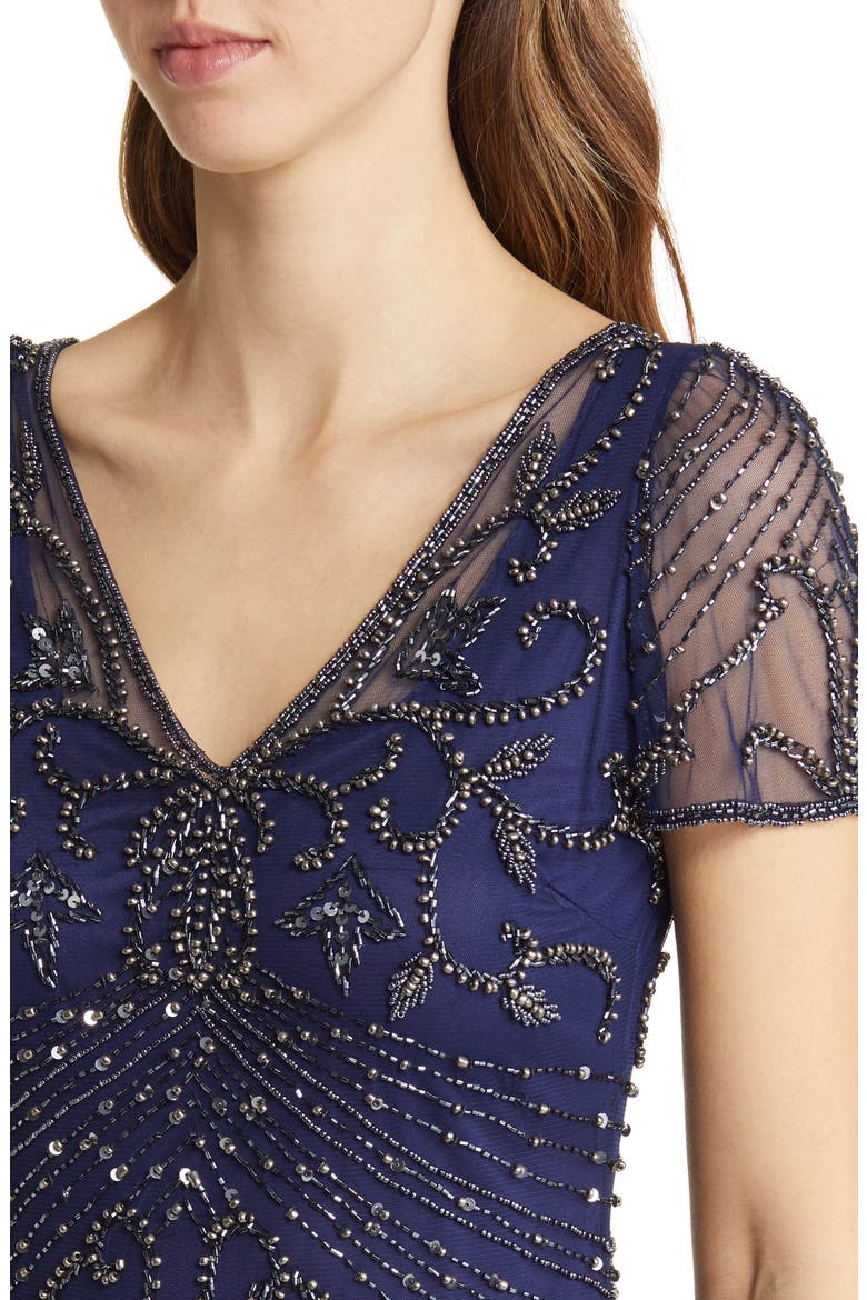 Beaded Mesh Column Gown, Alternate, color, SAPPHIRE 430