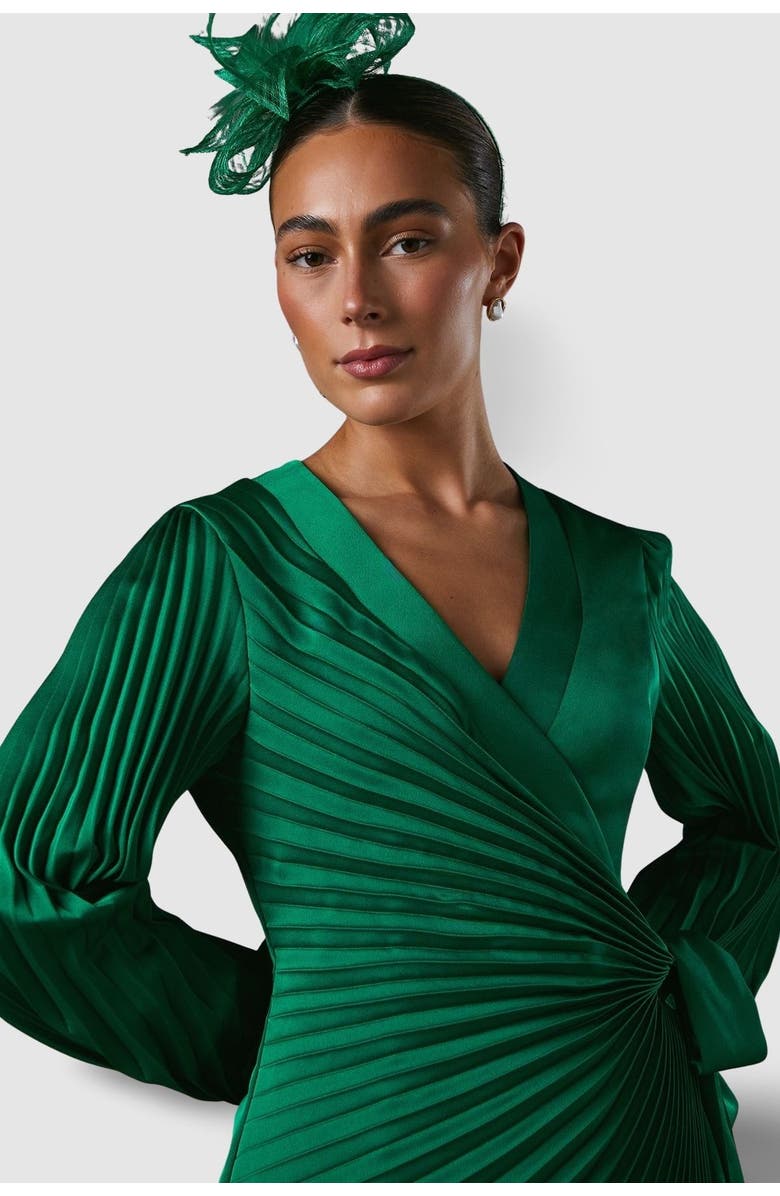 Coast Satin Pleated Wrap Dress, Alternate, color, Green