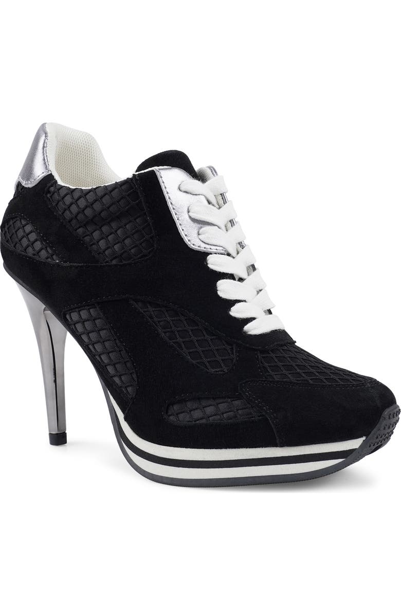 Candie's Lace-Up Platform Pump, Main, color, Black Suede