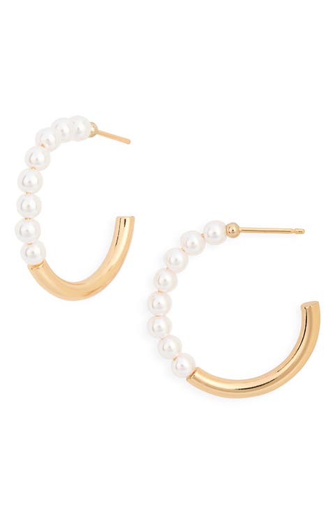 Faux Pearl Hoop Earrings