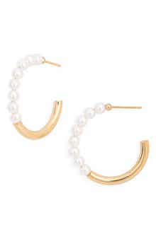Ettika Faux Pearl Hoop Earrings