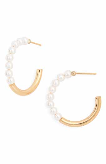 Ettika Faux Pearl Hoop Earrings