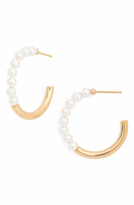 Ettika Faux Pearl Hoop Earrings
