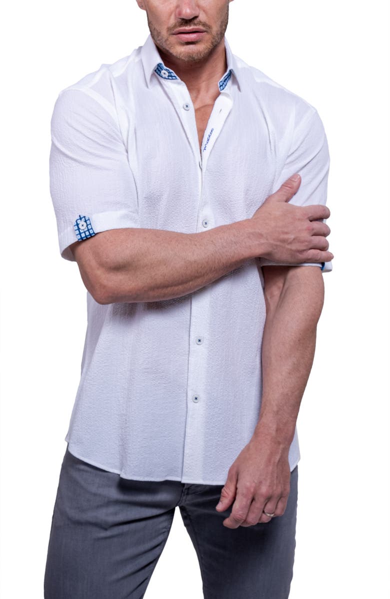 Maceoo Galileo Aristocrat Luxe Stretch Cotton Seersucker Short Sleeve Button-Up Shirt, Alternate, color,