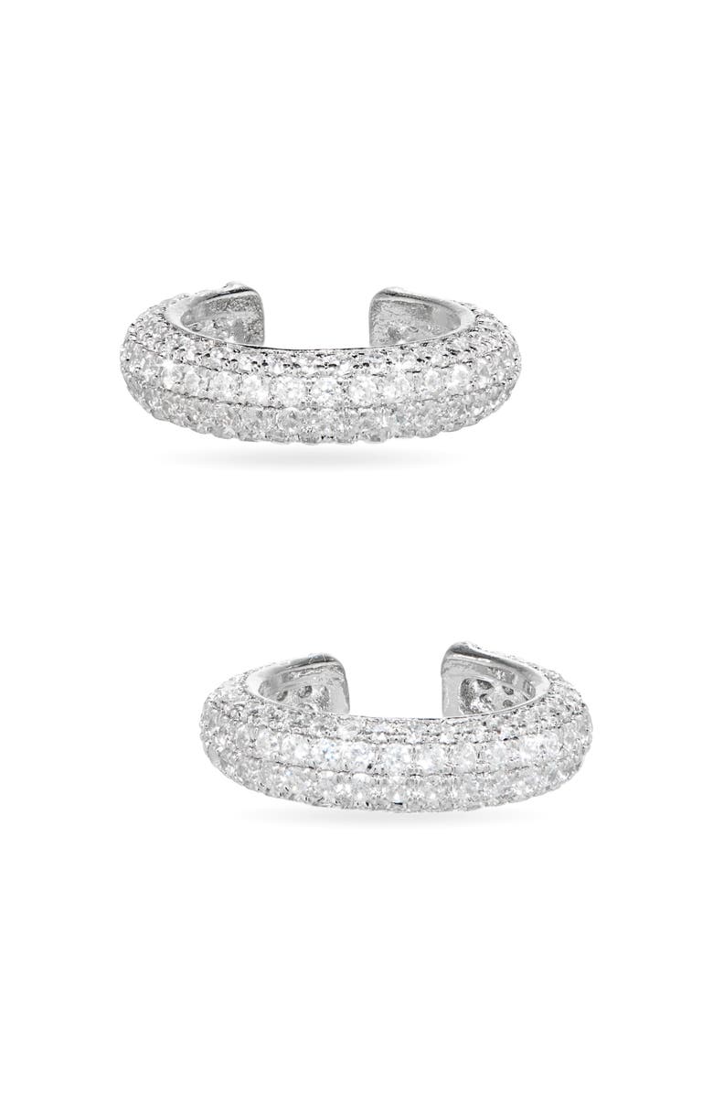 Shashi Micro Crystal Pavé Set of 2 Ear Cuffs, Main, color, Silver