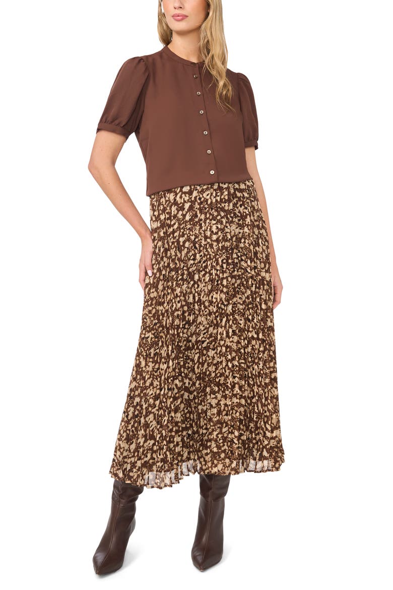 Puff Sleeve Button-Up Top, Alternate, color, CHICORY COFFEE