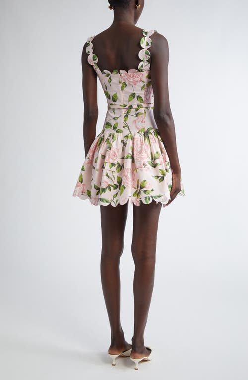 Oscar De La Renta English Rose Print Belted Minidress
