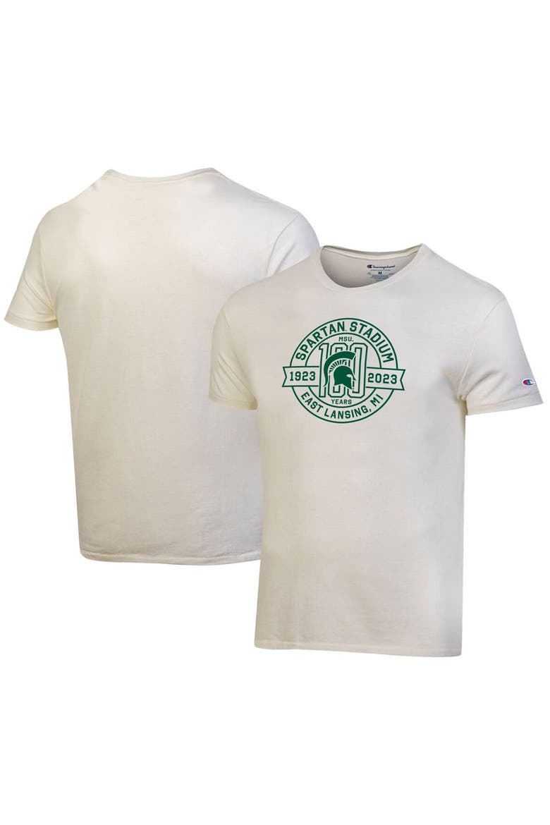 Men's Champion  White Michigan State Spartans 100th Anniversary Spartan Stadium T-Shirt, Alternate, color, White