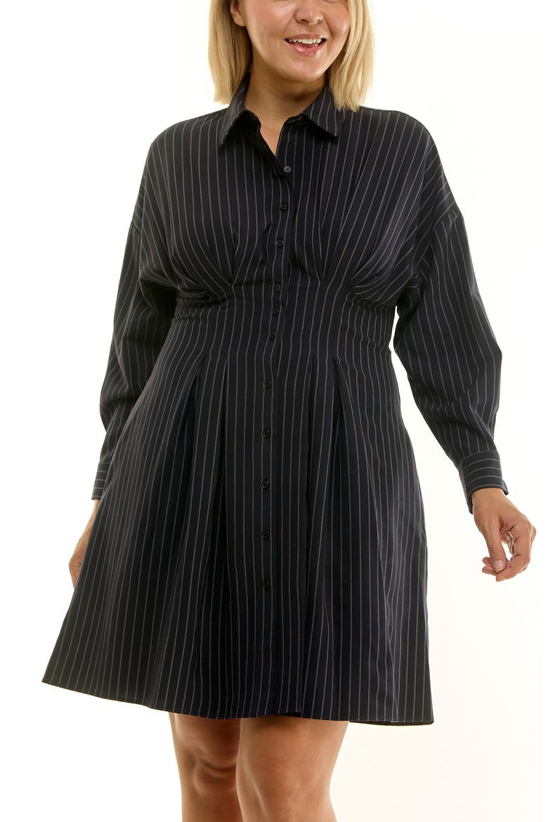 Bi-Stretch Long Sleeve Shirtdress, Alternate, color, NAVY / WHITE