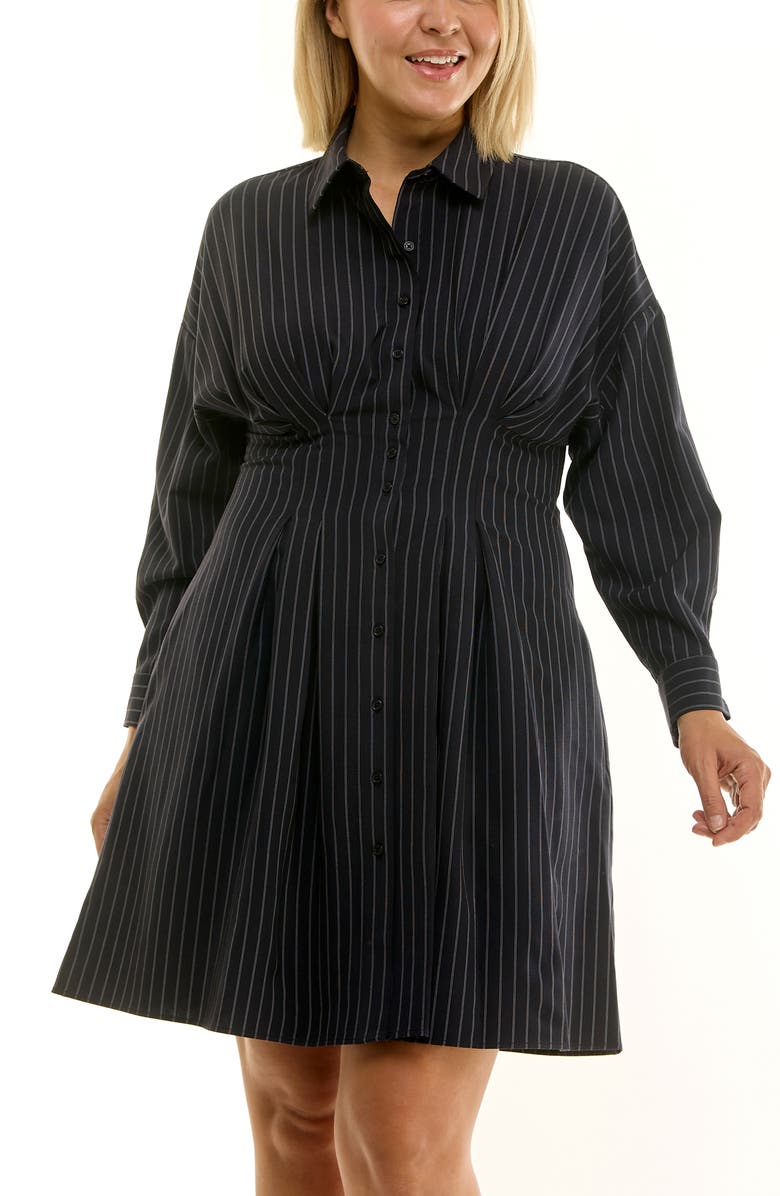 Nicole Miller Poplin Long Sleeve Shirtdress, Alternate, color, Navy / White