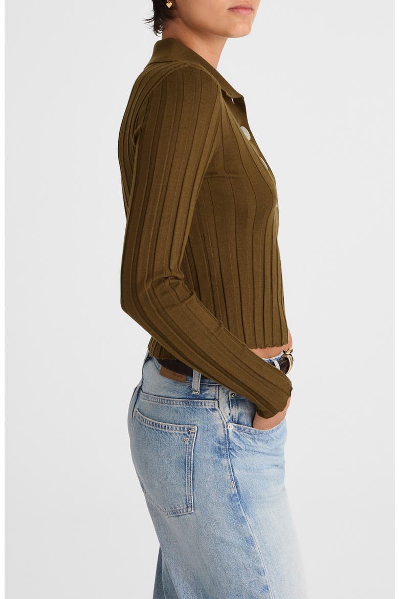 Merino Wool & Silk Polo Sweater, Alternate, color, BRONZED OLIVE