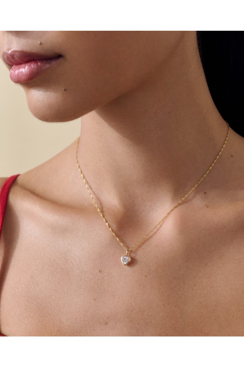 Solid Gold Heart White Sapphire Necklace, Alternate, color, Metallic Gold
