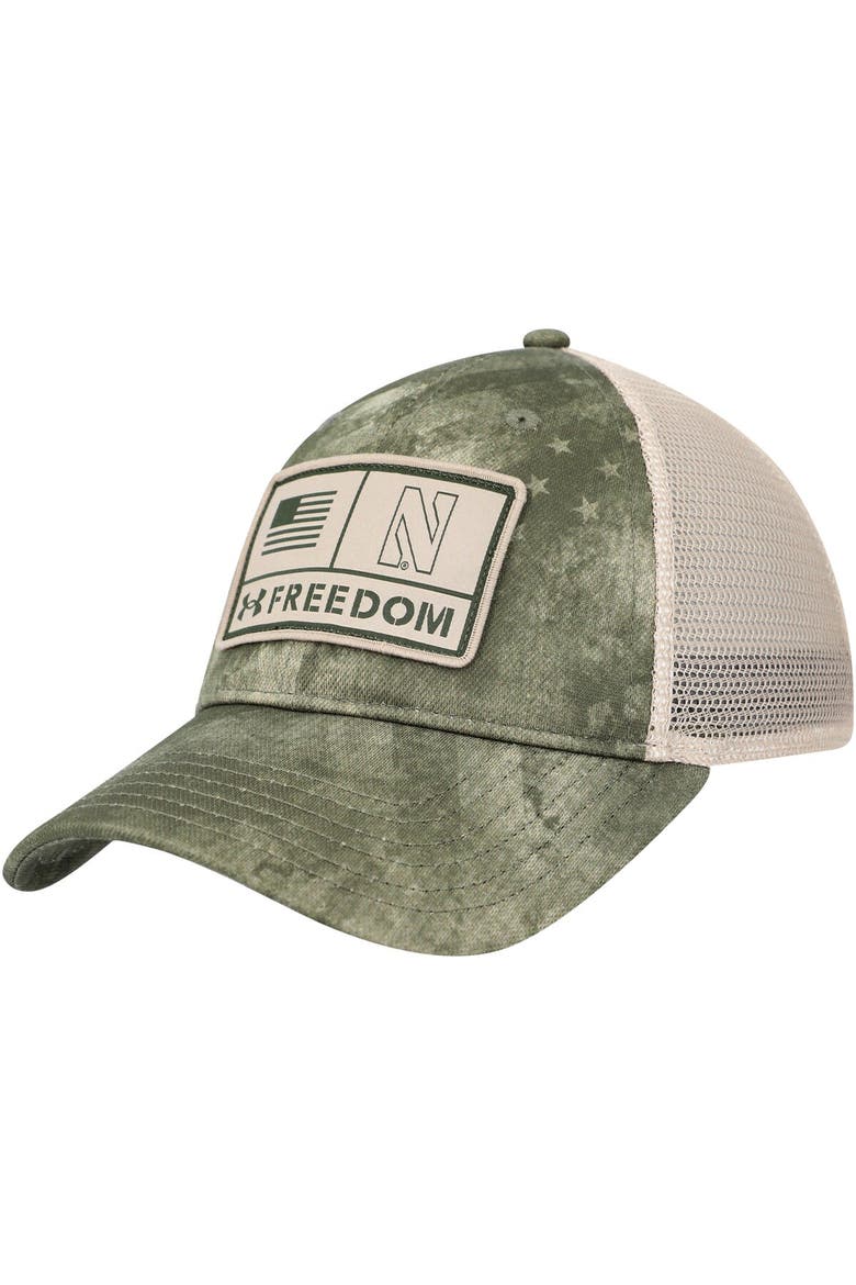 Men's Under Armour Camo Northwestern Wildcats Sideline Blitzing Trucker Performance Adjustable Hat, Main, color, Camo