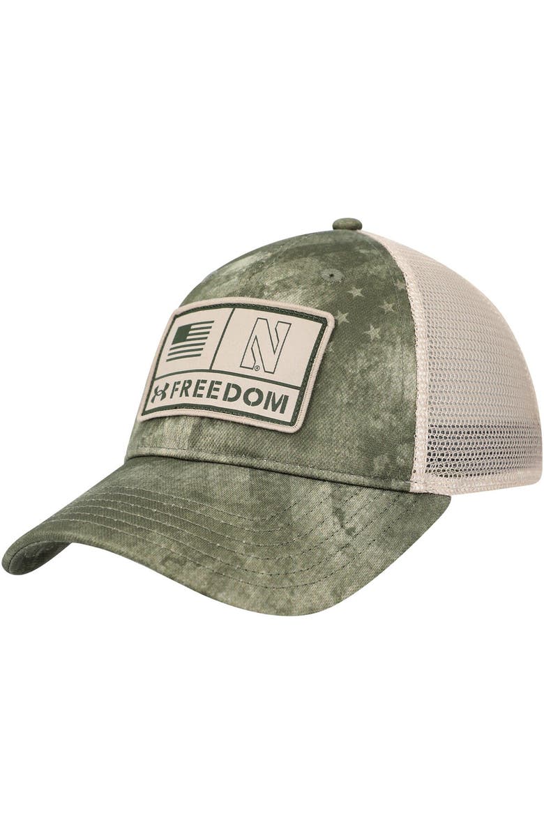 Under Armour Men's Under Armour Camo Northwestern Wildcats Sideline Blitzing Trucker Performance Adjustable Hat, Main, color, Camo