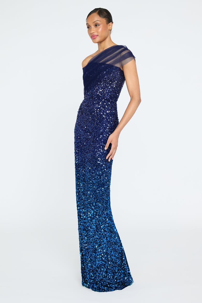 Dina Beaded Column Gown, Alternate, color, Navy