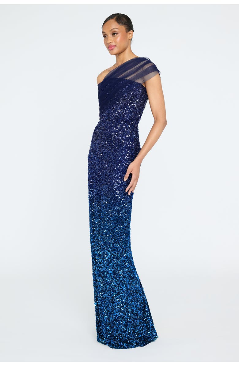 Theia Dina Beaded Column Gown, Alternate, color, Navy