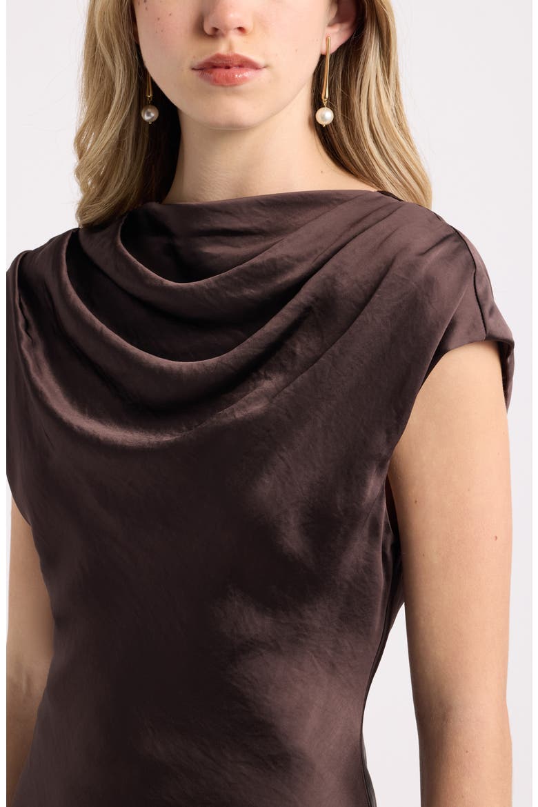 Cowl Neck Column Midi Dress, Alternate, color, BROWN SEAL