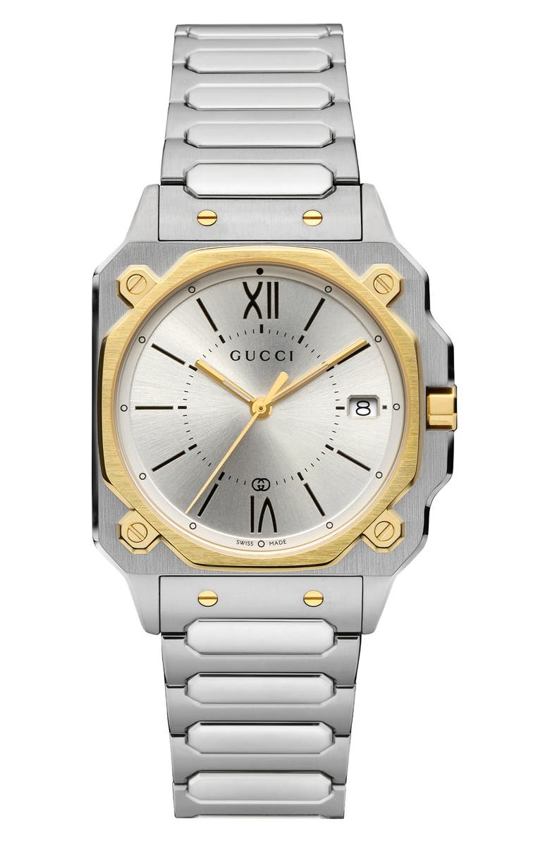 Gucci G-Flat Medium Bracelet Watch, 30mm, Alternate, color, Multi Silver/Gold