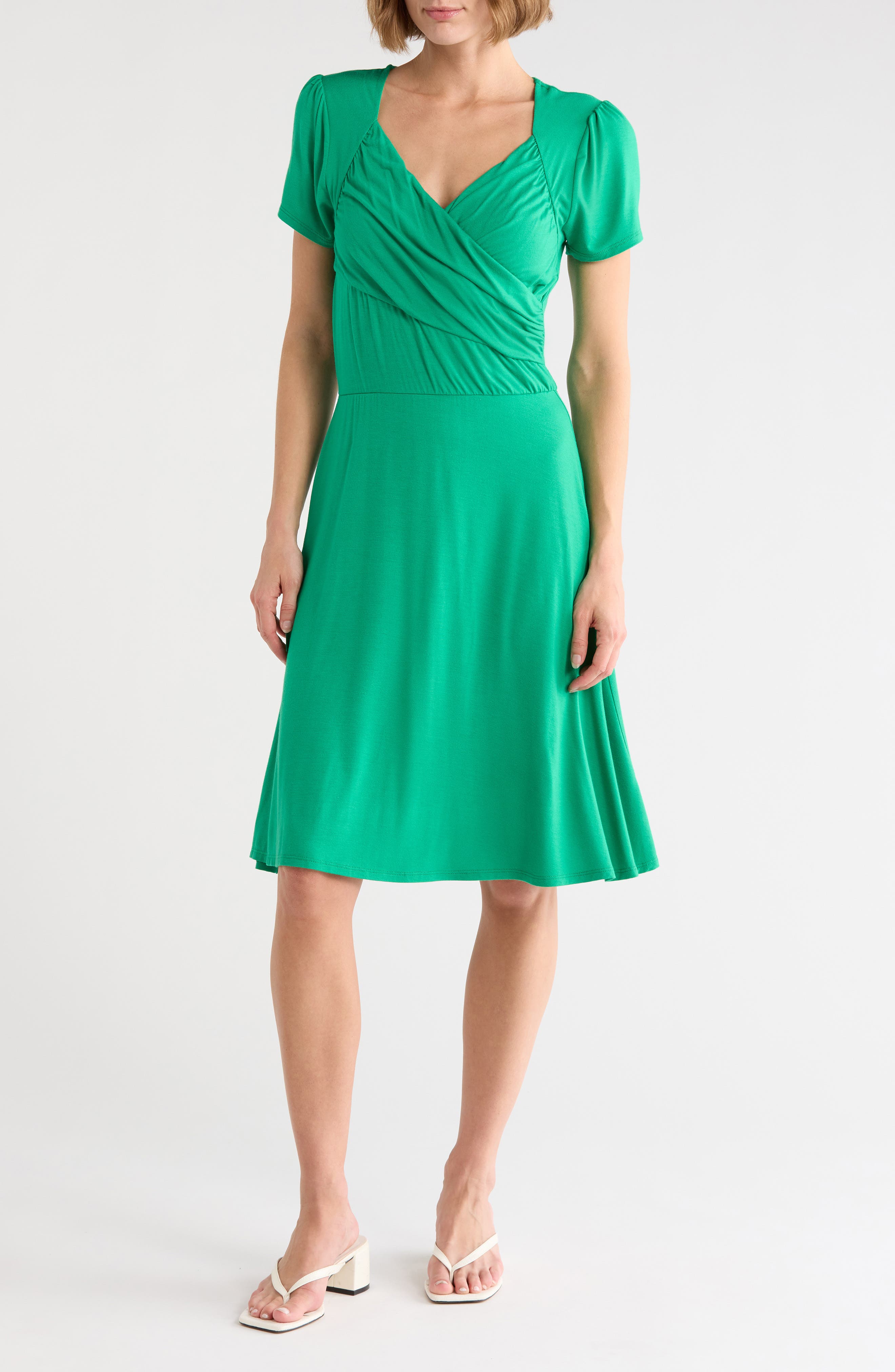 Draped Surplice Flare Dress