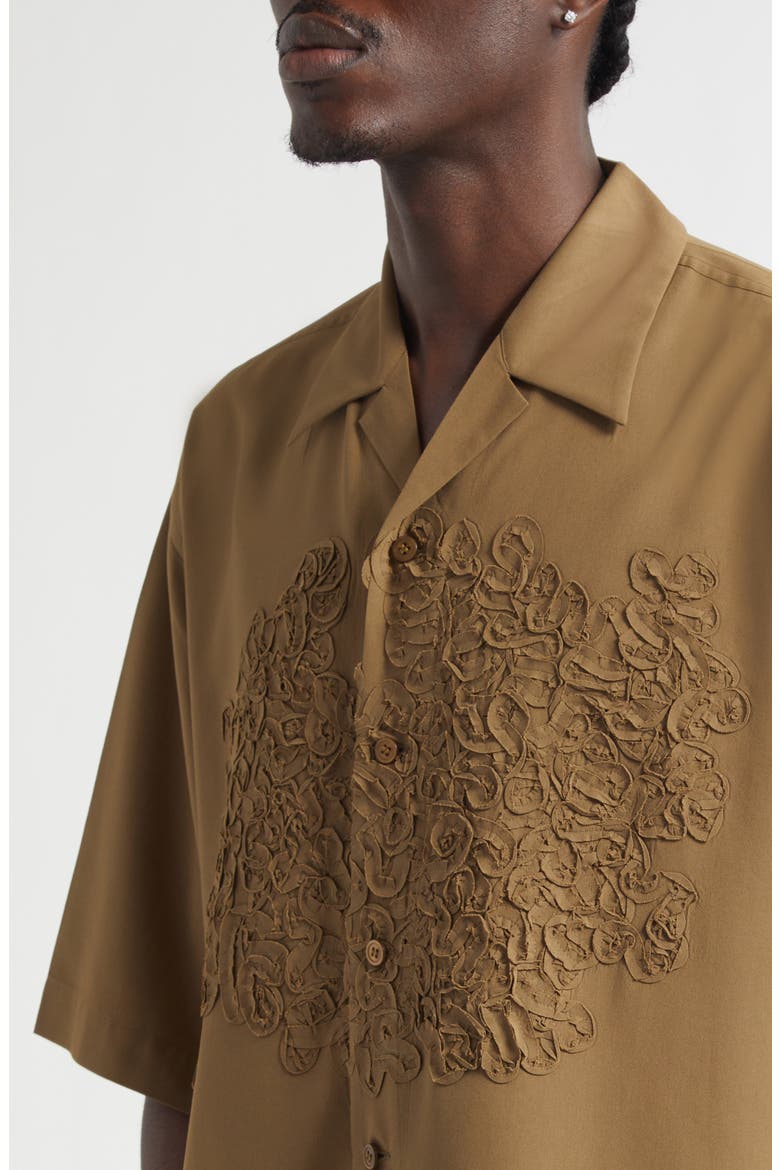 Pressed Embroidery Camp Shirt, Alternate, color, KHAKI