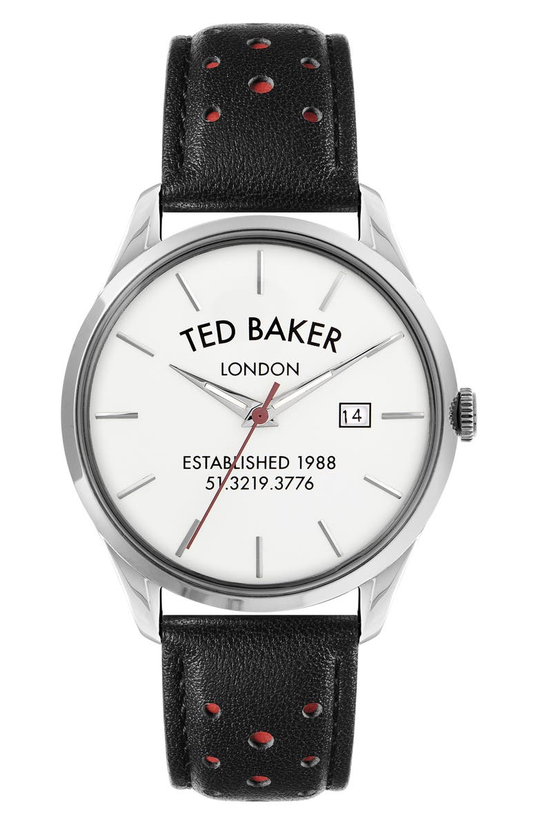 Ted Baker Leytonn Brogue Leather Watch, 40mm, Main, color, Black