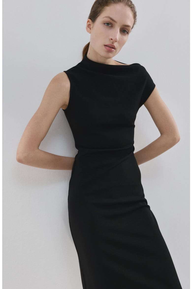 Asymmetric Midi Sheath Dress, Alternate, color, BLACK