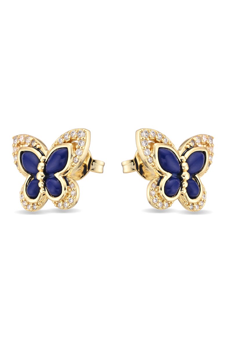 14k Gold Plated Butterfly Stud Earrings, Alternate, color, BLUE MISTY