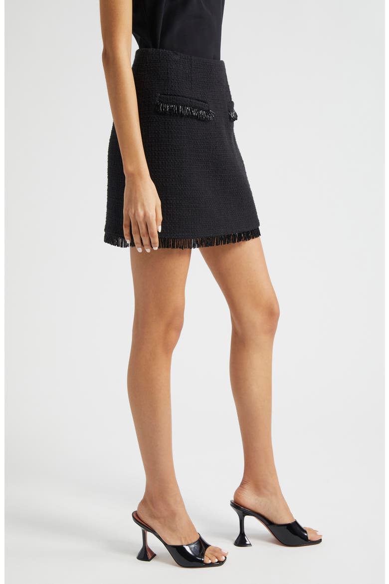 Kimmie Crystal Fringe Cotton Tweed Miniskirt, Alternate, color, BLACK