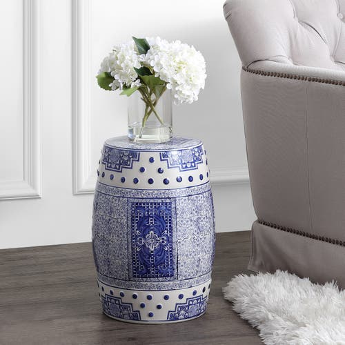Jonathan Y Acanthus 17.8" Chinoiserie Ceramic Drum Garden Stool In Blue/white