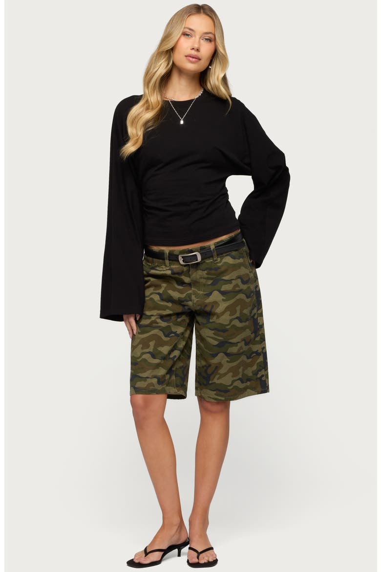 Charlisa Ruched Long Sleeve Crop Top, Alternate, color, BLACK