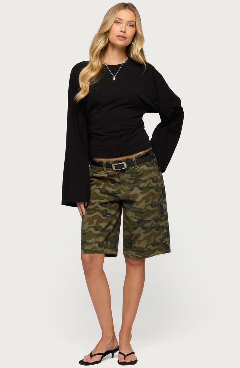 EDIKTED Charlisa Ruched Long Sleeve Crop Top, Alternate, color, Black