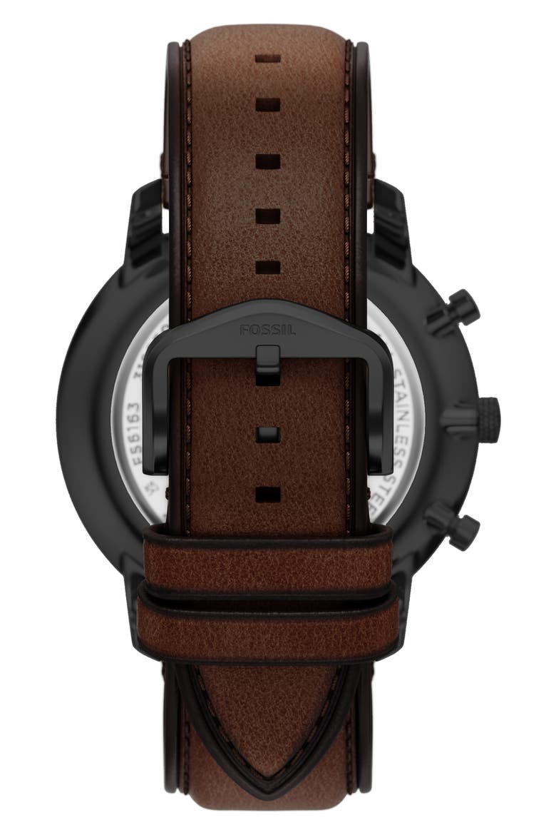Neutra Brown Chronograph Leather Strap Watch, 44mm, Alternate, color, BROWN