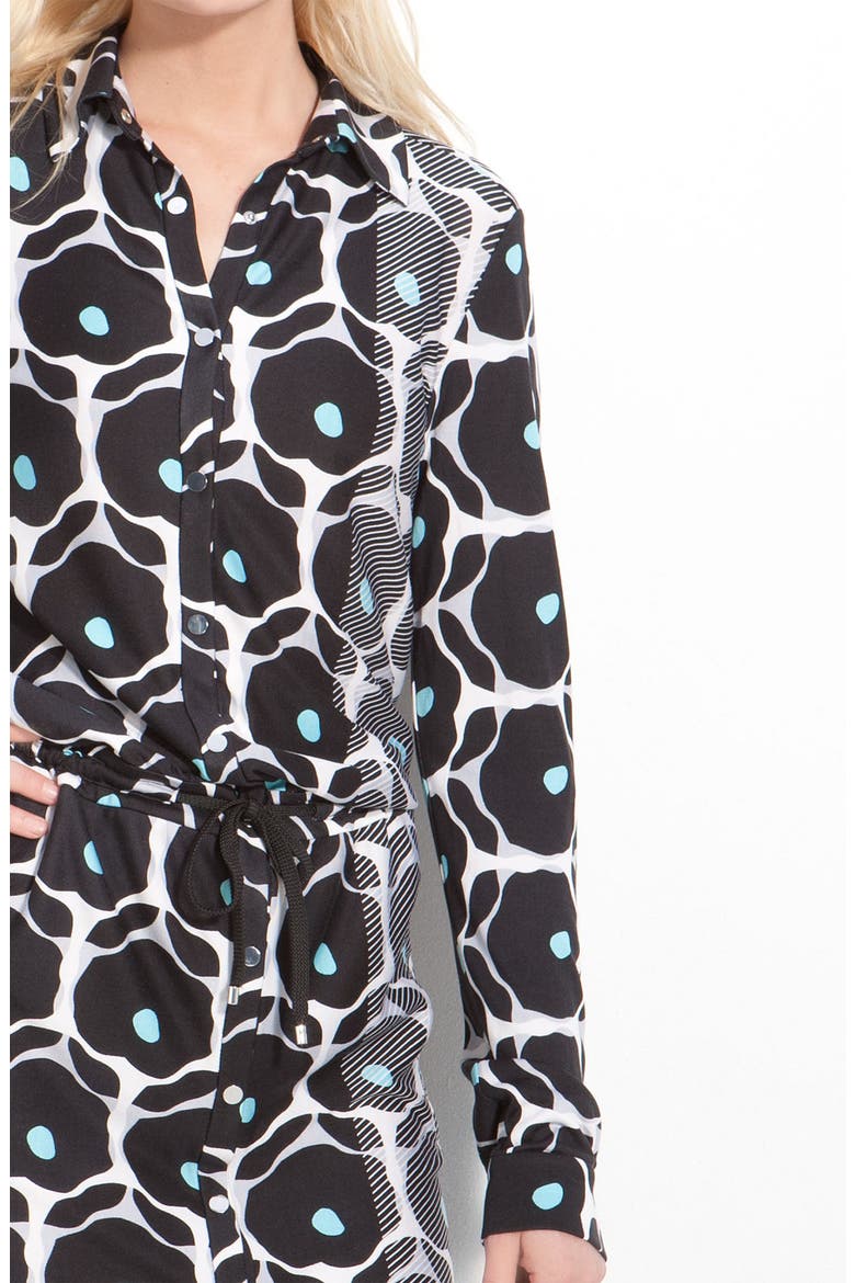 'Kovacs' Snap Front Print Silk Shirtdress, Alternate, color, POP DAISY BLACK