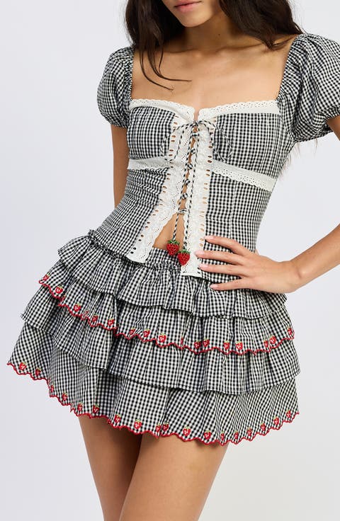 Emmie Gingham Puff Sleeve Crop Top