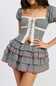 JACQUIE THE LABEL Emmie Gingham Puff Sleeve Crop Top