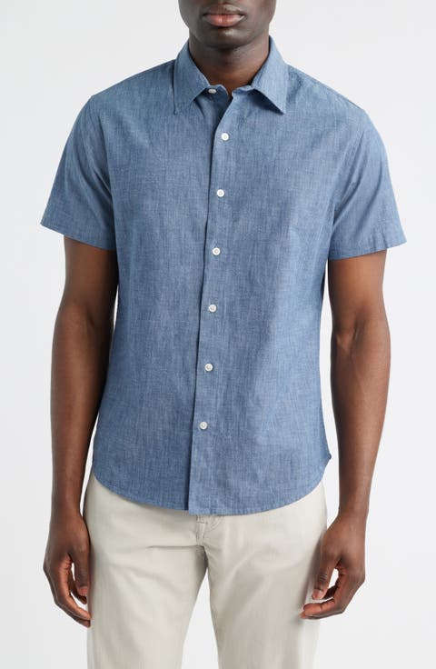 Men's Riviera Slim Fit Stretch Dot Short Sleeve Button-Up Shirt